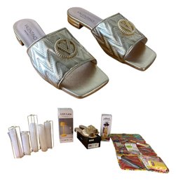 VALENTINO Afrodite Logo Leather Sandals (NEW), Folding Metal Vases, Travel Organizer & More - #S9-5