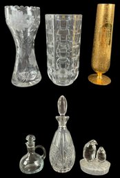 Slovakian Crystal Vase, Oneida Crystal Penguin Figurine, Crystal Decanter & More - #S19-2