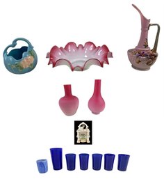 Weller Pottery, Victorian Brides Basket Bowl, Webb Peach Blow Ewer/Vases & More - #S8-1