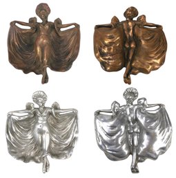 Art Nouveau Risque Female Performer Bronze & Aluminum Trinket Dishes - #FS-3