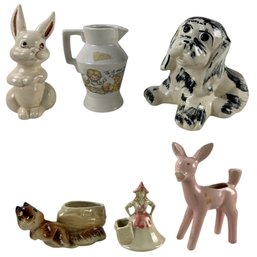 Vintage Shawnee Pottery Animal Planters & McCoy Happy Time Pitcher - #S15-3