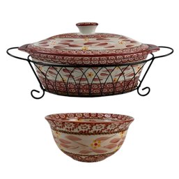 Temptations Old World Cranberry Casserole Dish With Stand & 5-3/4 Inch Mixing Bowl - #S8-2