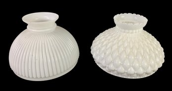 Vintage Diamond Quilted Hobnail Milk Glass Shade & Opal White Glass Ribbed Lamp Shade - #S13-1