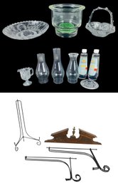 Carved Wood Pediment, Antique/Vintage Pressed Glass, Flower Frog With Planter & More - #S22-5