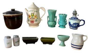 Ironstone Oil Lamp, Floraline / McCoy Pottery, Robinson Ransbottom Pitcher & More - #S15-1
