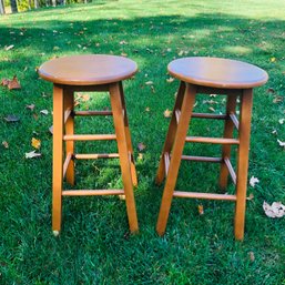 Round Solid Wood Counter Stools (Set Of 2) - #GRG
