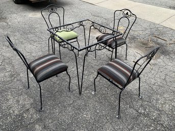 Mid-Century Modern Wrought Iron Outdoor Patio Dining Set - #BR
