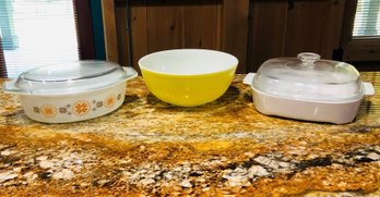 Pyrex Primary 404 Mixing Bowl, Pyrex Town & Country / Corning Ware Casserole Dishes - #KCH