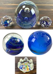 Collection Of Blown Glass & Swarovski Faceted Crystal Paperweights - #FS-2