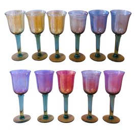 Iridescent Multi-Color Glass Goblets (Set Of 11) - #LFT