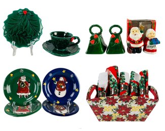 Lefton Green Holly Berry Dishware & Bells, Gibson Designs Christmas Plates & More - #S3-1