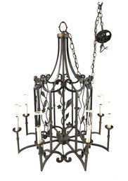 Wrought Iron Floral & Vine Decorated 8-Light Chandelier - #BT-F