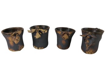 1980s Signed Studio Pottery Stoneware Animal Mugs (Set Of 4) - #S4-2