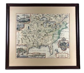 Framed Map Of America 1690 Hand Colored Print - #BR-7