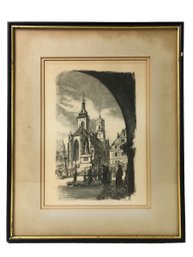 Stiftskirche (Collegiate Church) Stuttgart, Germany Vintage Framed Art Print By G. Barret - #A3