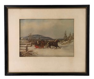 Framed Cornelius Krieghoff Winter Sleigh Ride Offset Lithograph - #C2