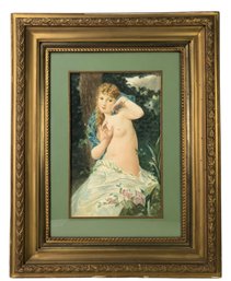 Gilt Framed Victorian Female Nude Study Watercolor Painting - #BR-7