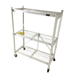 Origami Collapsible 3-Tier Steel Shelf Unit On Wheels, White - #BT-F