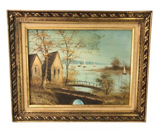 Lakeside Landscape Oil On Canvas Painting, Signed - #LBW-W