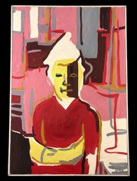 Mid-Century Surrealist Portrait Oil On Canvas Painting, Signed K.C. Rice, Framed - #RBW-W