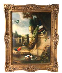 (After) Melchior D'Hondecoeter Gilt Framed Peacock Oil On Canvas Painting - #SW-6