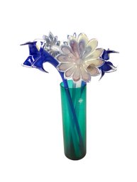 Murano Glass Stemmed Flowers & Crown Corning Blown Glass Vase (Made In Italy) - #S6-3