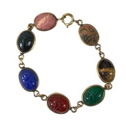 12K Gold Fill Multi-Color Scarab Beetle Gemstone Bracelet - #JC-B