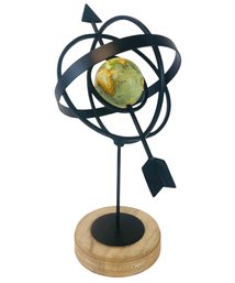 Metal Armillary World Globe With Wood Base - #S13-4