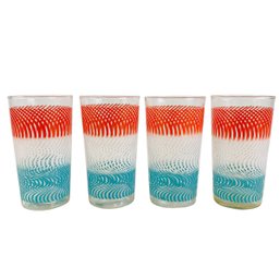 Mid-Century Modern Tri-Colored Red White & Blue Swirl Glasses (Set Of 4) - #FS-5