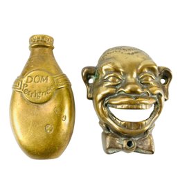 Bronze Champagne Bottle Paperweight & Brass Mr. Pop Clown Bottle Opener - #FS-3