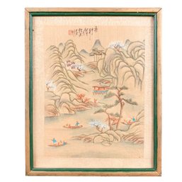 Chinese Mountain River Landscape Painting On Silk, Signed - #S12-5