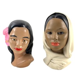 1960s Marwal Industries Inc. Chalkware Hawaiian & Middle Eastern Busts - #FS-4