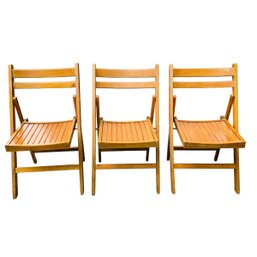 Wood Slatted Folding Chairs (Set Of 3) - #SR