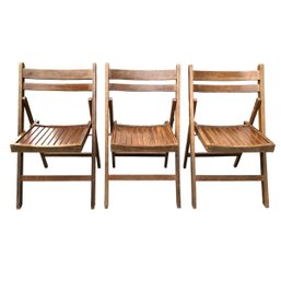 Wood Slatted Folding Chairs (Set Of 3) - #SR