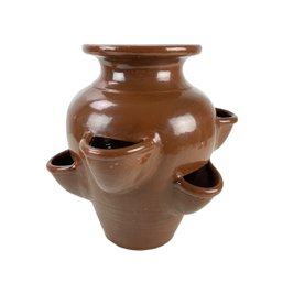 Brown Glazed Terra Cotta Strawberry Pot - #S8-2