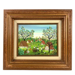 A. Kowalski (Hungarian, B. 1926) Signed Village Folk Art Oil On Canvas Painting - #R2