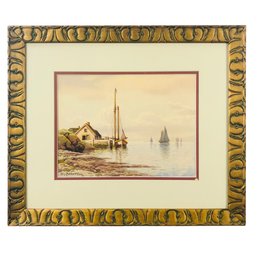 William Paskell (American, 1865-1951) Signed New England Harbor Watercolor Painting - #RBW-W