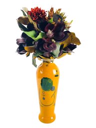 Reverse Painted Glass Vase With Faux Flower Arrangement - #S8-5