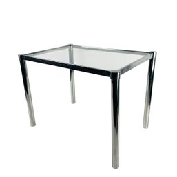 Milo Baughman Style Chrome & Glass Side Table - #FF