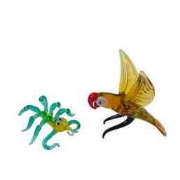Hand Blown Glass Spider Ornamet & Parrot Figurine - #JC-L