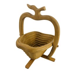 Vintage Hand Carved Collapsible Wooden Fruit Basket - #S8-3