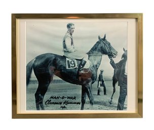 Horse Racing Man-O-War Clarence Kummer Framed Black & White Photograph - #R1