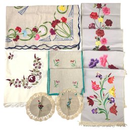 Collection Of Floral Embroidered Table Linens - #S12-3