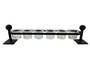 Jan Barboglio Railroad Hand Forged Wrought Iron & Blown Glass Votive Candle Holder - #S12-1