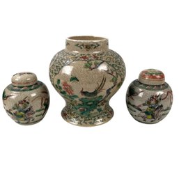 Chinese Craquel Glazed Porcelain Jars - #S18-3