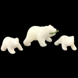 Hand Carved Polar Bear White Star Marble & Nephrite Jade Figurines - #FS-5