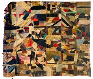 1910 Antique Hand Stitched Crazy Quilt Tapestry - #SW-10