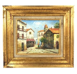 European Village Landscape Oil On Canvas Painting, Signed Russo - #C2