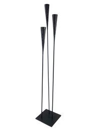 Brutalist Wrought Iron Tapered Triple Candle Holder - #FF