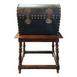 Vintage Barrel Top Cigar Humidor / Mini Bar Chest On Carved Walnut Stand - #FF